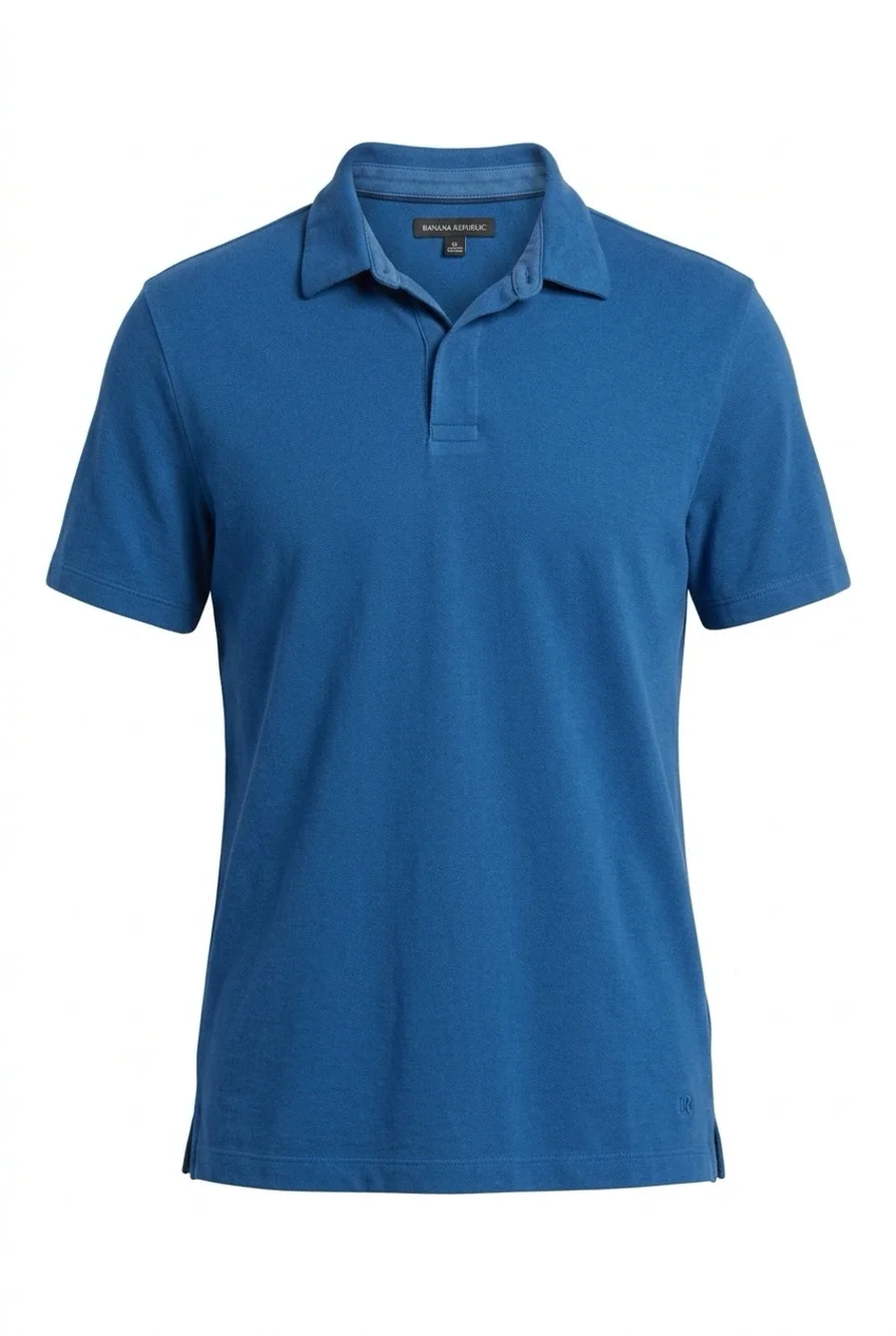 Banana Republic Men's Blue Short Sleeve Polo Shirt with Embroidered Logo